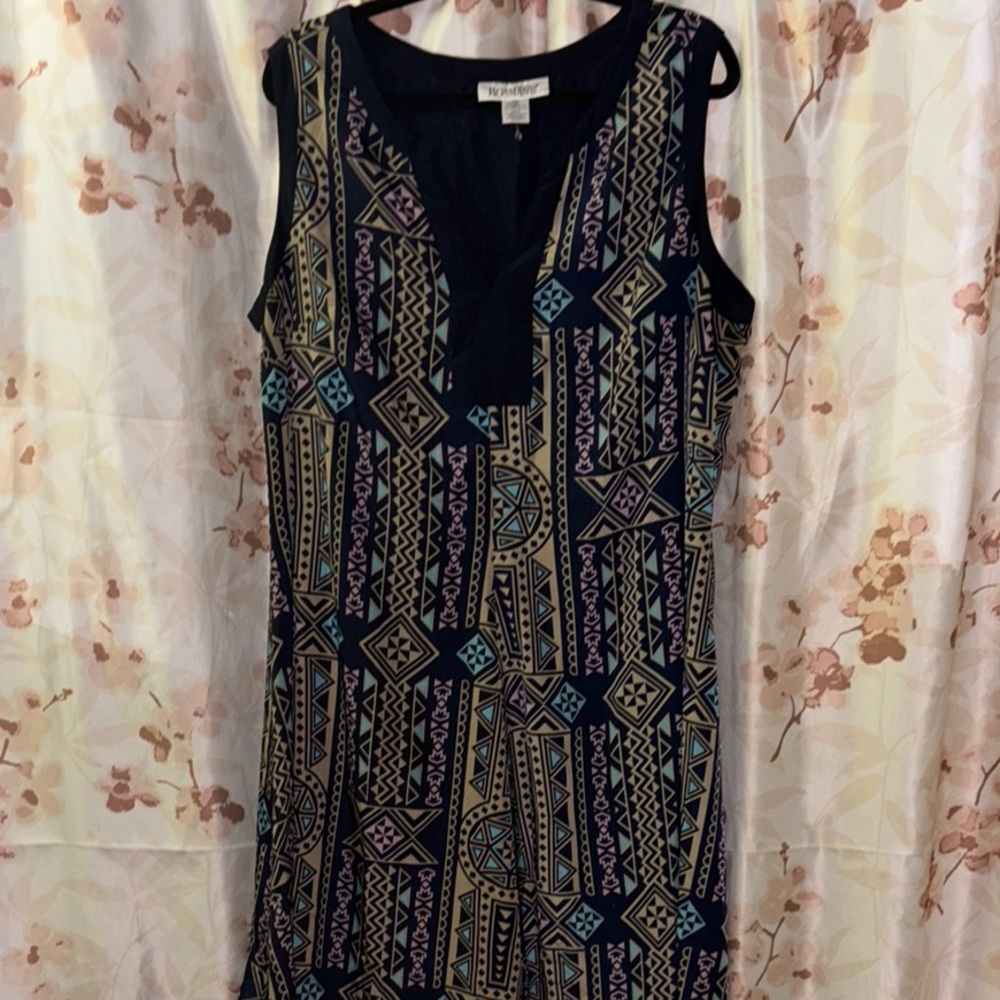 Blue and Tan Asymmetrical Dress with Modern Flair